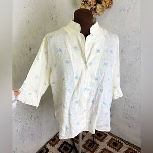 Sleeper Line Floral Cottagecore Ruffle Polka Dot Button Down Sleep Top XL